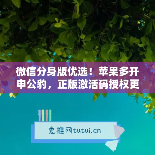 微信分身版优选！苹果多开申公豹，正版激活码授权更安全