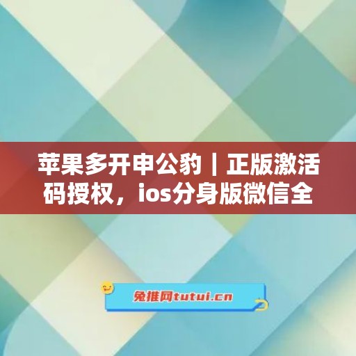 苹果多开申公豹｜正版激活码授权，ios分身版微信全天可用